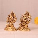 Brass Superfine Ganesha and Lakshmi Idol Pair - 4" Height